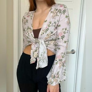 Floral Wrap Tie Front Top